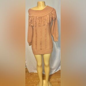 VENUS Off-the-Shoulder Fringe Sweater Dress